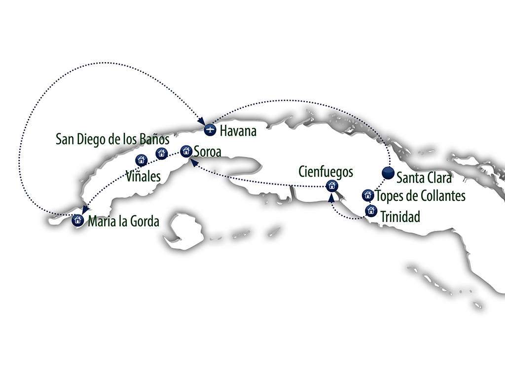 Route van de reis Avontuurlijk Cuba
