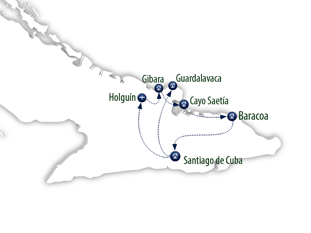 Route van de reis Oost-Cuba 